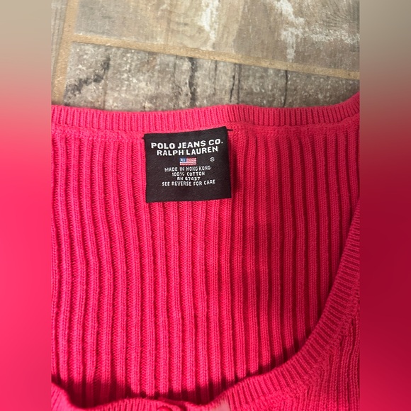 Polo by Ralph Lauren Pink Ribbed Button Crop Top - Picture 2 of 8